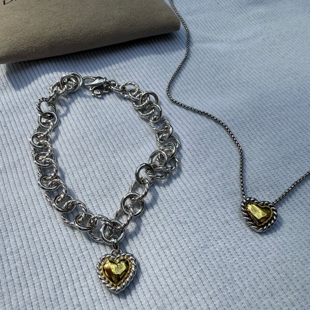 •FIRM• David YurmanCable Cookie Classic Heart Necklace bracelet 18K Yellow Gold - Picture 9 of 10